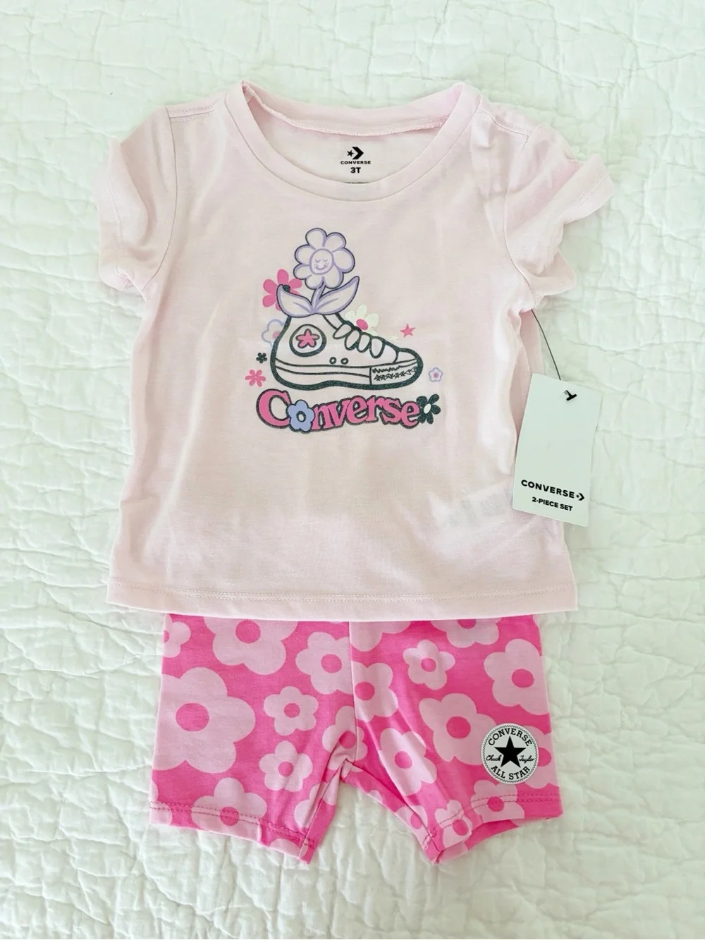 Converse Pink Floral Tee Girls 3T